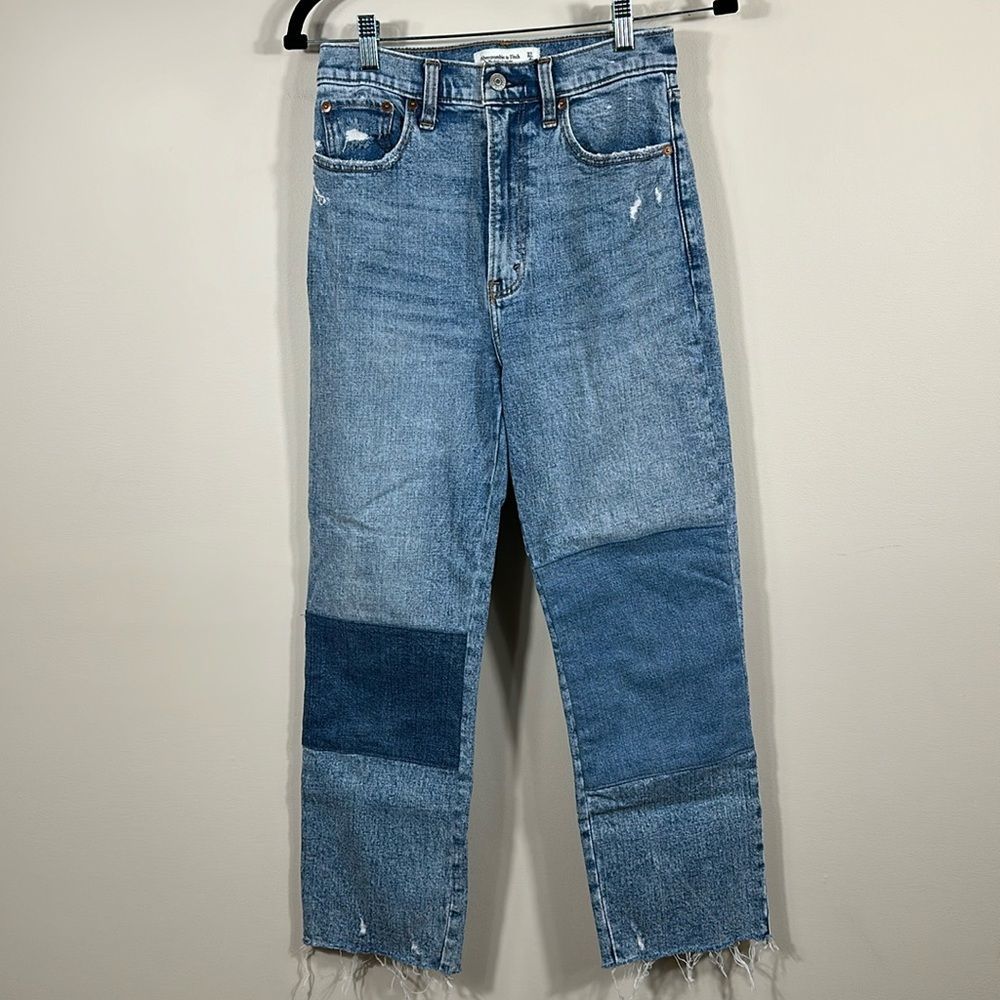 Abercrombie Ankle Straight Ultra High Rise Women Distress Patch Jeans Size 27/4R